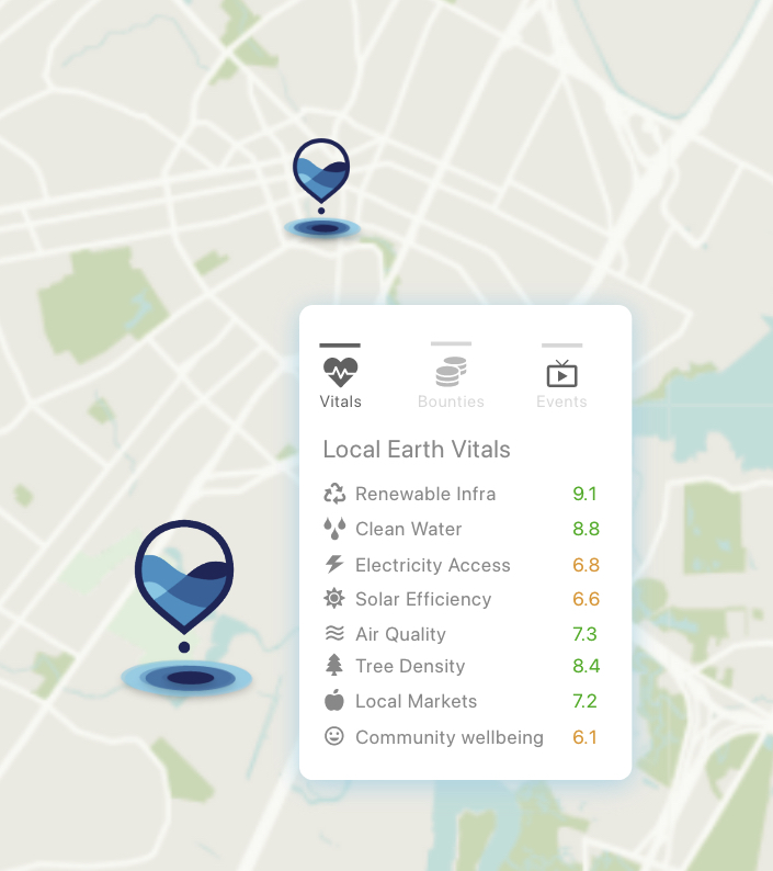 Atlantis Local Earth Vitals interface over a map of Chikkamagaluru